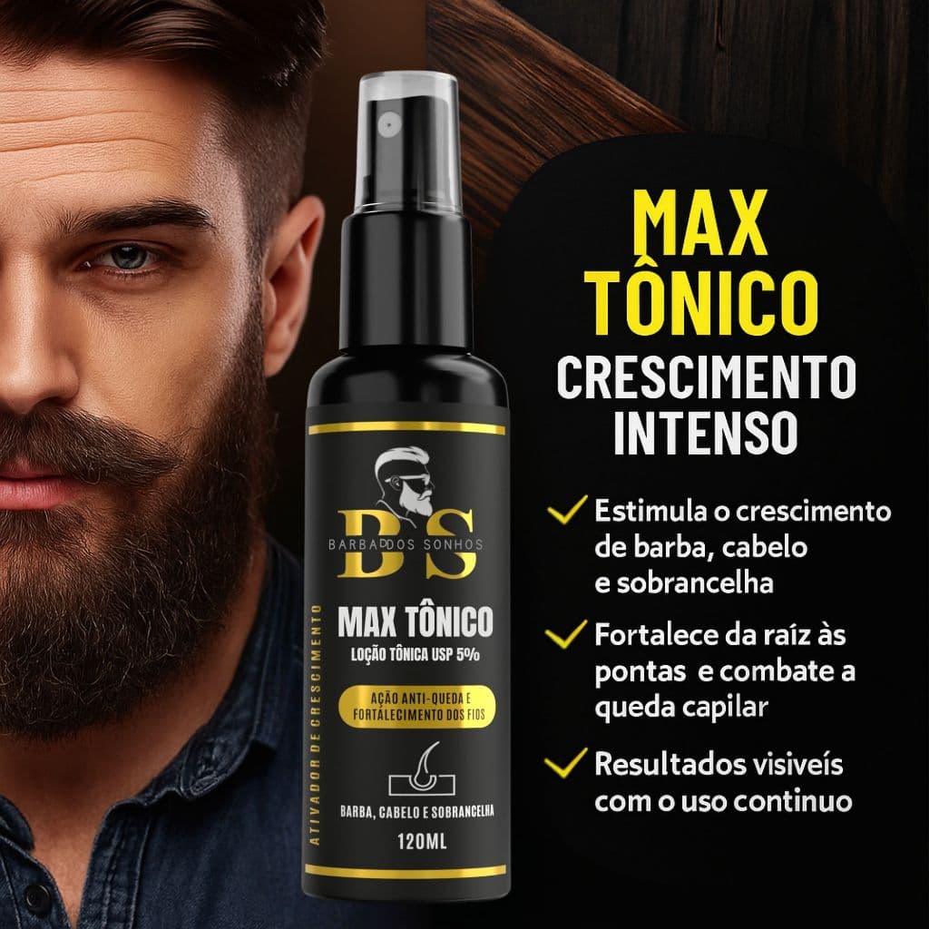 MAX ULTRA TÔNICO – Cresce cabelo, barba, sobrancelha e bigode.