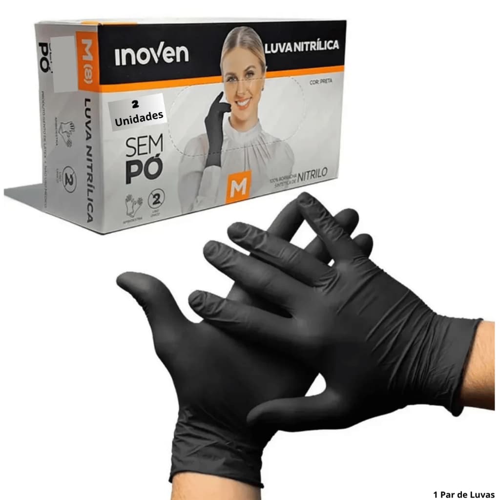 Par de Luvas Preta Nitirilica sem Pó (Tamanho M)