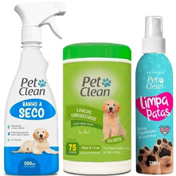 Kit Banho a Seco Sem Enxágue, Lenço Umedecido e Limpa Patas Cães e Gatos higiene rápida pet clean