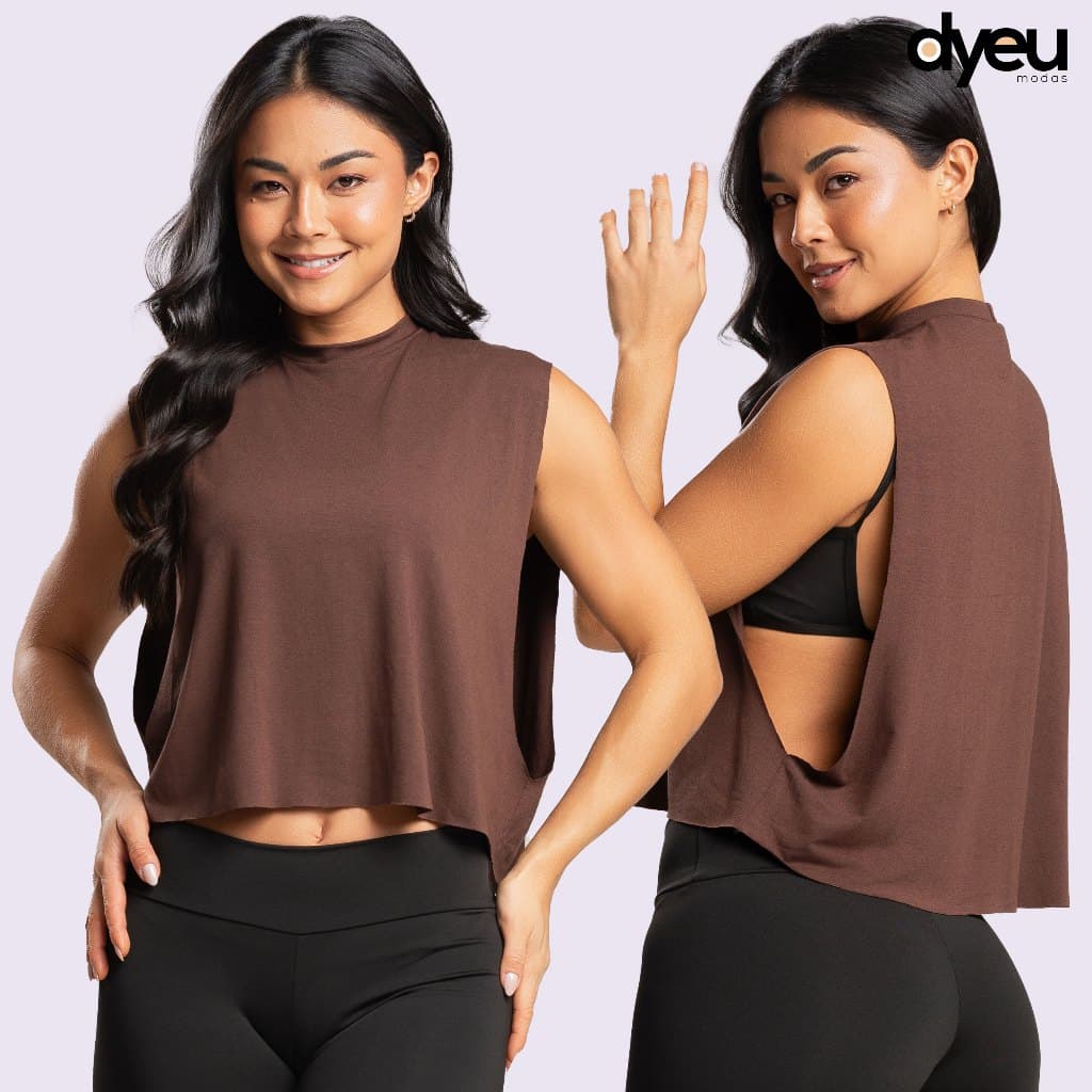 Camiseta Cropped Fitness Feminina Academia Regata Cavada Crossfit Dyeu