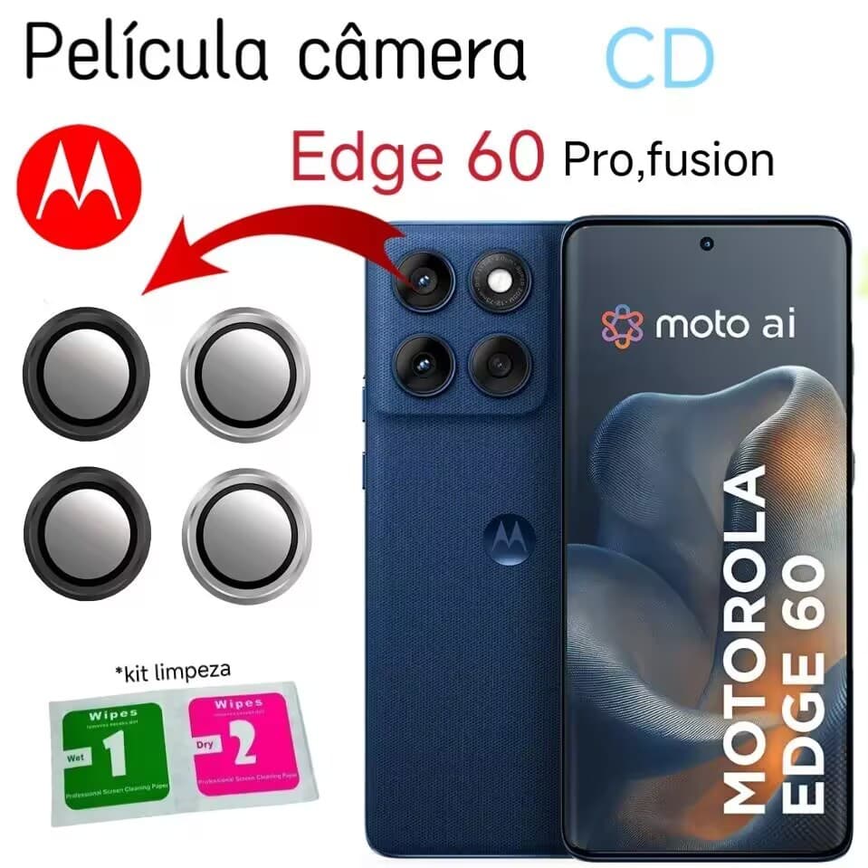 Kit (*4Pçs) Película Câmera Para Motorola Edge 60 Edge 60 Pro Edge 60 Fusion Anel Metal protetor lente Traseira Vidro