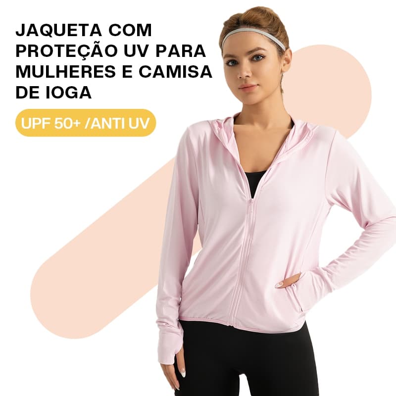 Liouty Jaqueta esportiva feminina anti-UV 50+UPF Com capuz, 2 bolsos internos + 2 bolsos externos (WT02)