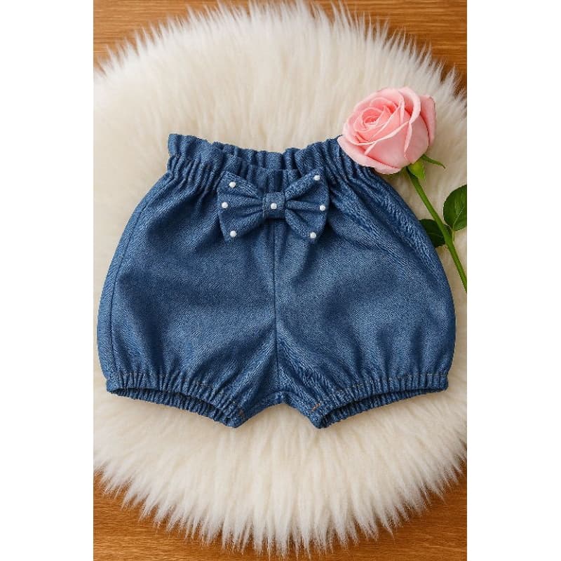 Roupa infantil short jeans bebê menina com laço - Confortável e estiloso (3M a 02 anos)