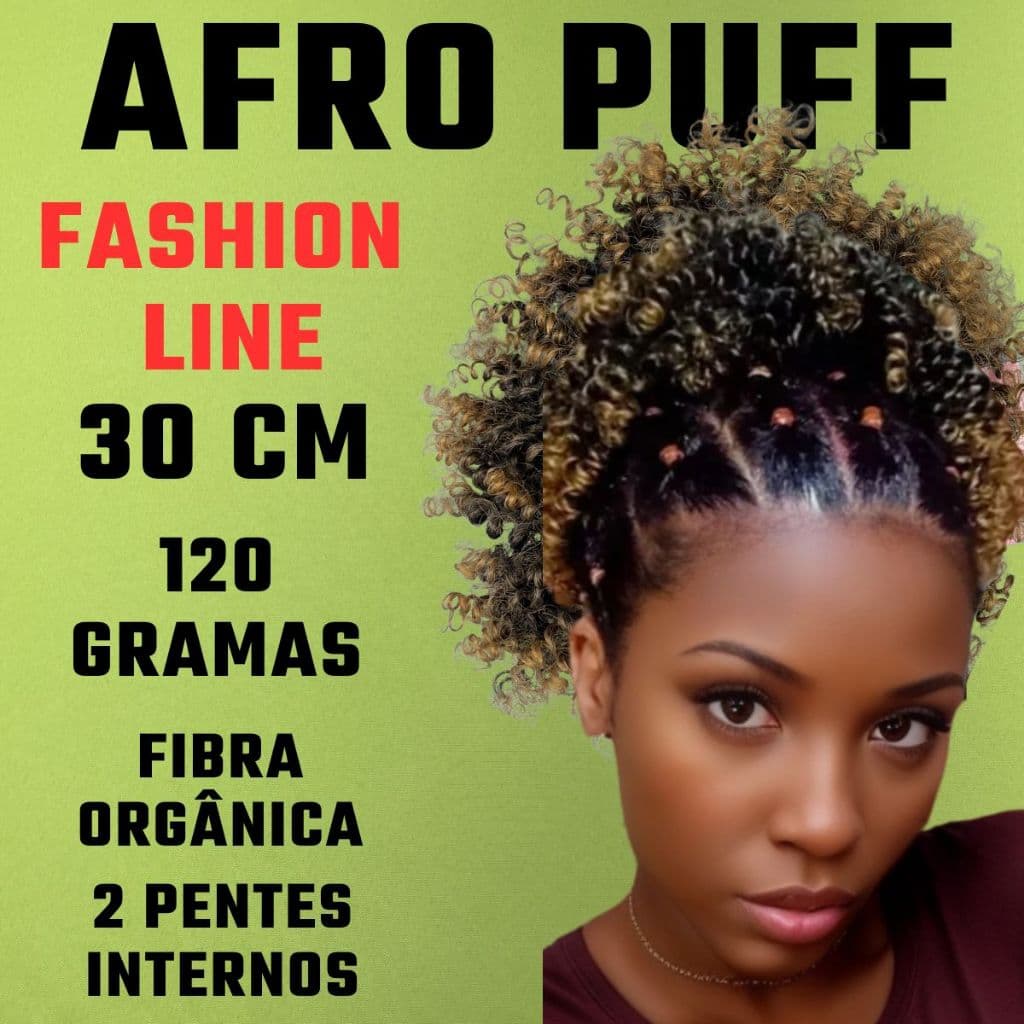 Afro Puff 30cm - FASHION LINE Cabelo Cacheado Aplique Orgânico - Rabo de Cavalo - 120g.