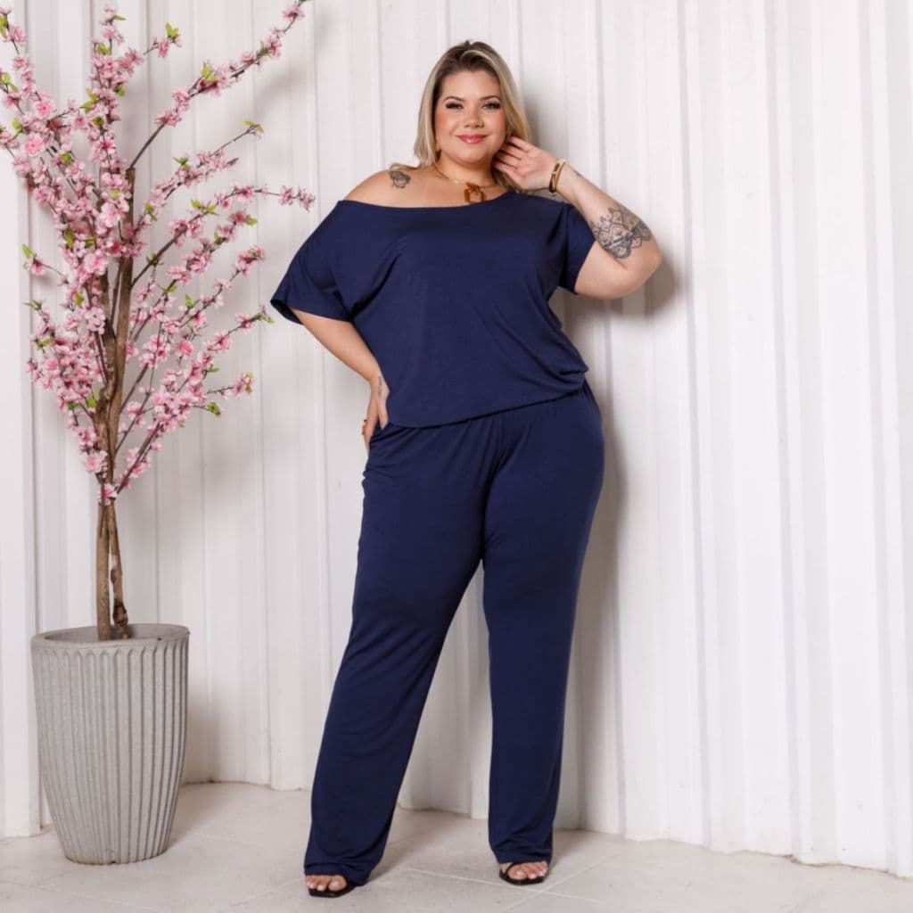 Macacão Feminino Longo Manga Curta Verão Plus Size