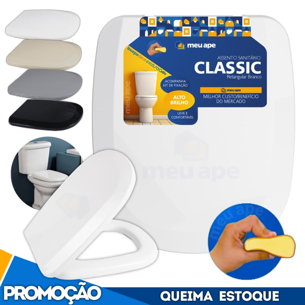Assento Sanitário Tampa Vaso Almofadado Classic Quadrado Retangular Icasa Deca Celite Fiori Hervy