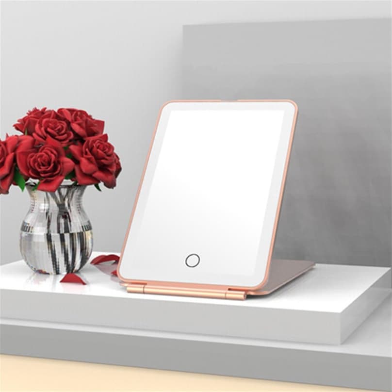 Espelho de Maquiagem Portátil com Luz LED – Dobrável e Compacto