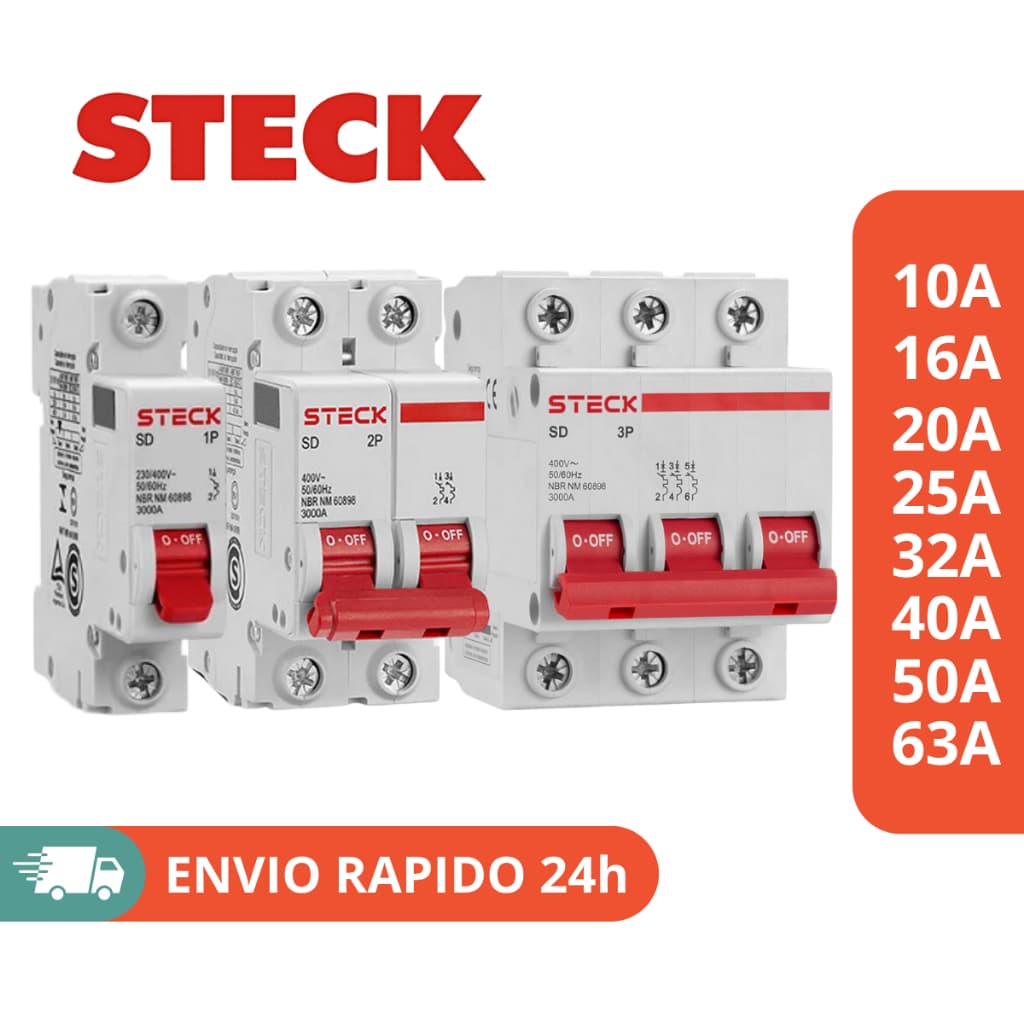 Disjuntor Unipolar/Bipolar/Tripolar 10A a 63A Curva C Steck