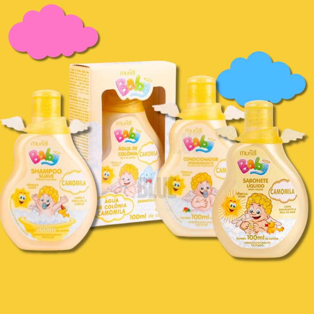 Kit Higiene infantil Muriel Baby CAMOMILA 100ml ( shampoo + cond + sab líquido + Deo colonia)