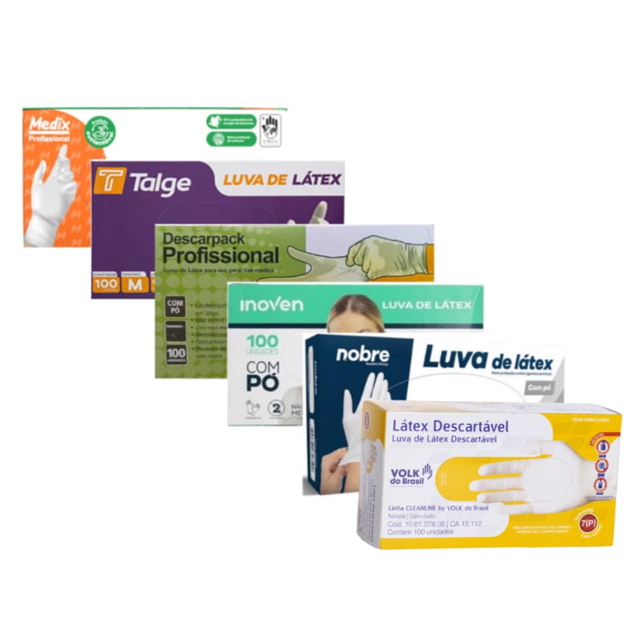 Kit até 5 Caixas de Luvas de Latéx Com Pó Descartável Profissional Tamanho PP, P, M e G