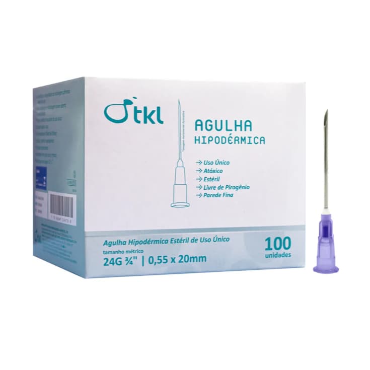 Agulha Hipodérmica Descartável Estéril 100 Unidades TKL (24g-¾"(0,55x20mm))