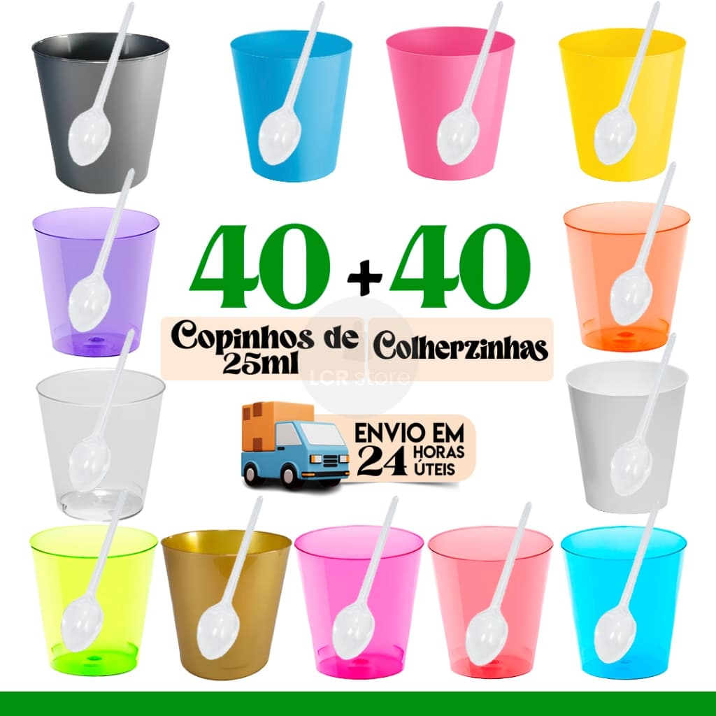 40 Copinho para Brigadeiro de Colher 25 ml + 40 Mini Colher Copinhos Acrilico para Doces