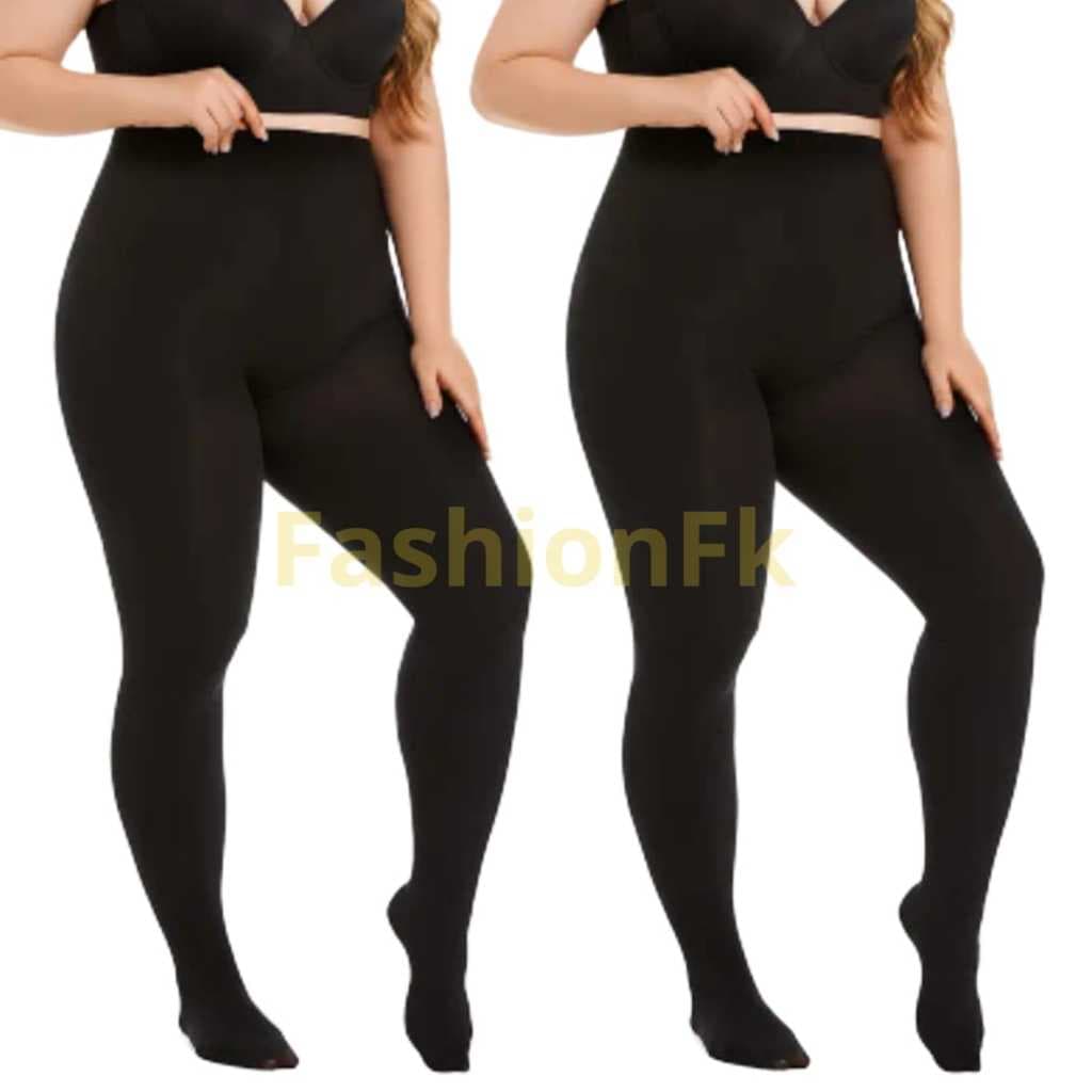Kit com 2 Meias Calça opaca Fio 80 plus size vestimenta ate 48 forrada flanelada inverno ideal para o frio Tamanho Unico