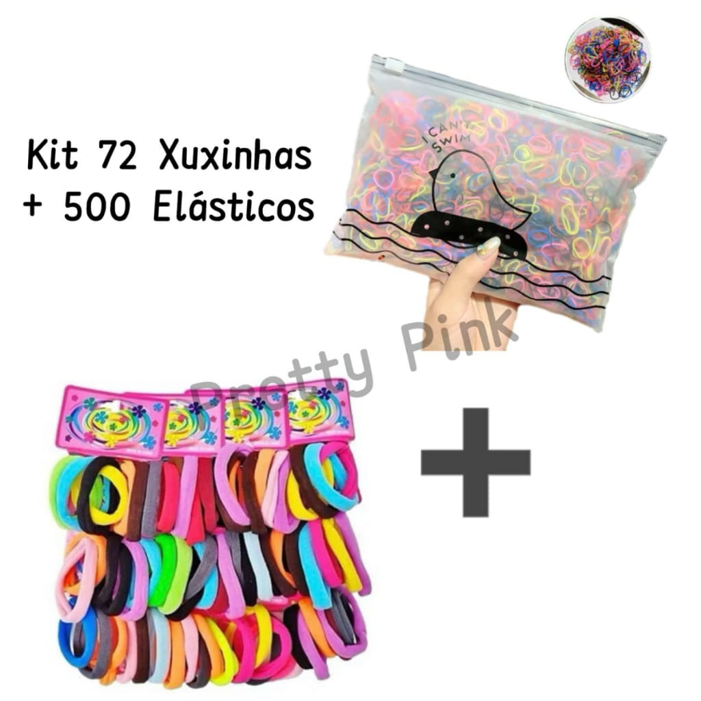 Kit 72 Xuxinhas+500 Elásticos De Cabelo Multicolorido