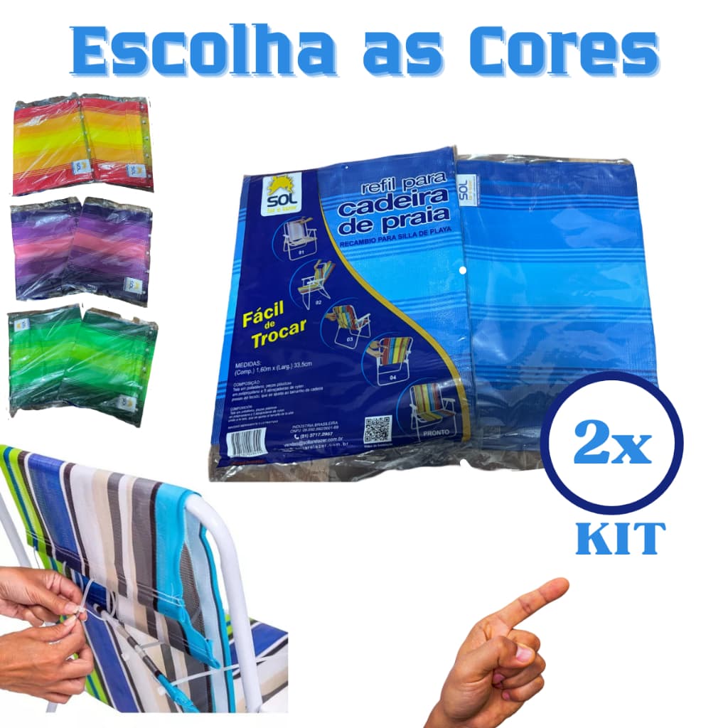 Kit 2 Tecido Reposição para Cadeira de Praia Refil Tecido Escolha a Cor