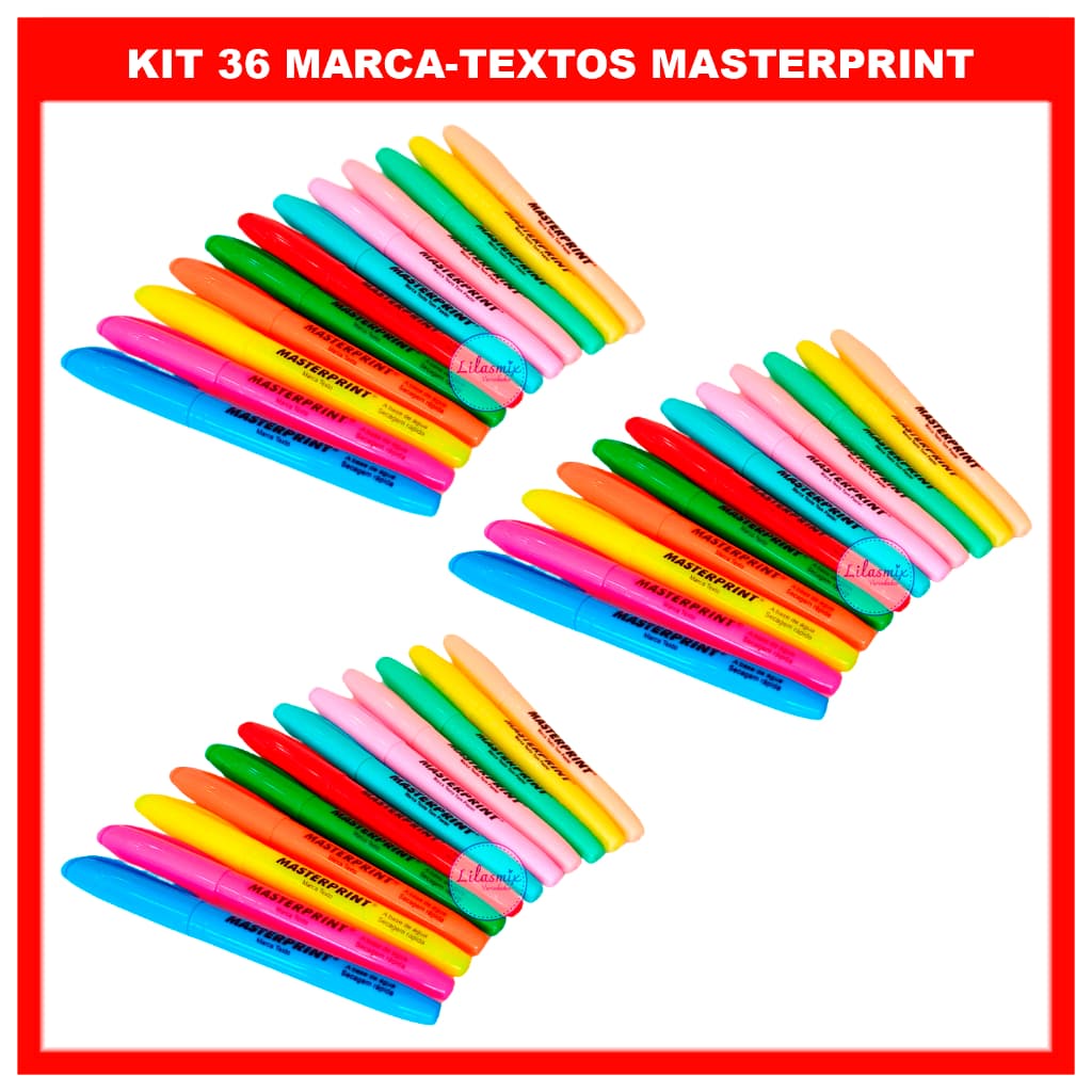 Kit 36 Marca Textos Neon Pastel Masterprint (18 Neon + 18 pastéis)