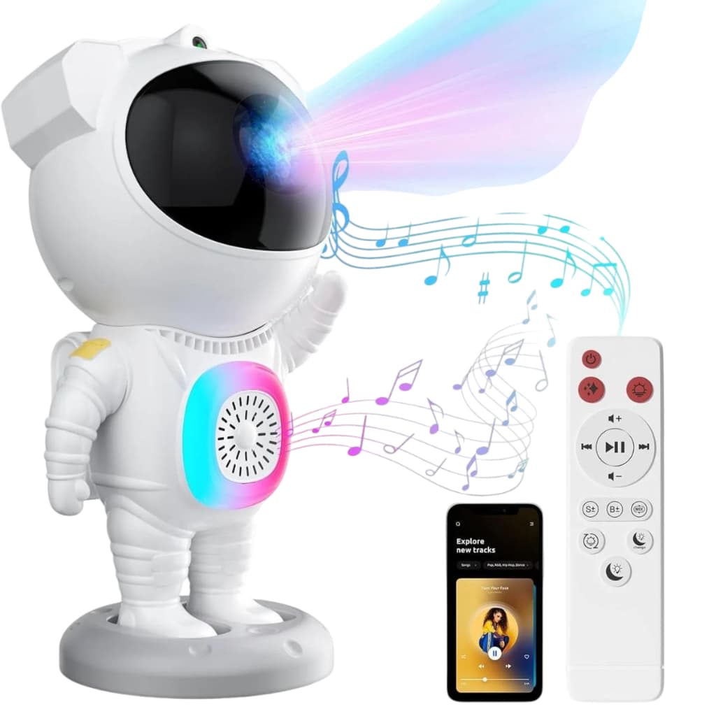 Projetor de luz com Bluetooth noturna astronauta galáxia luz noturna estrelada projetor de luz