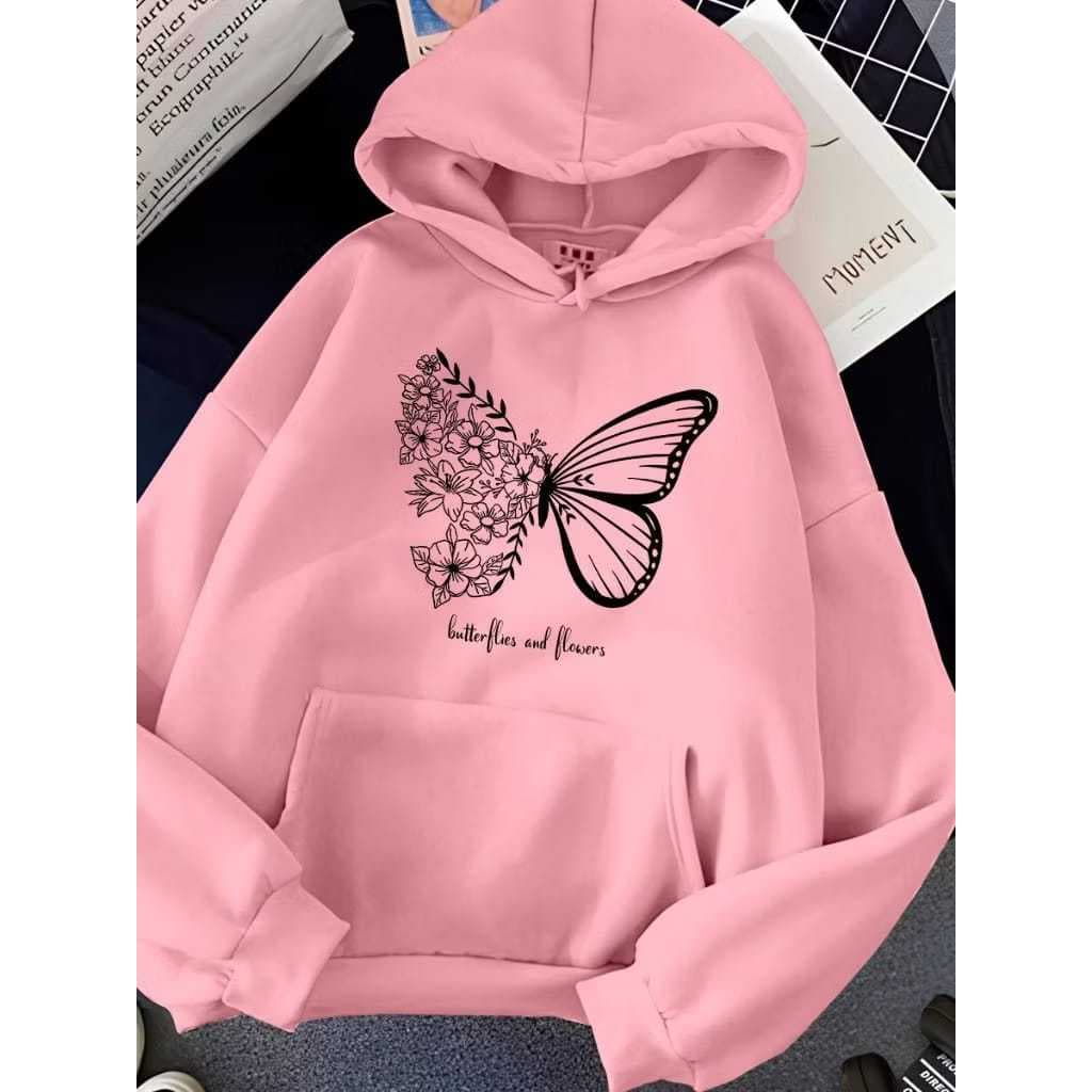Blusa de Frio Infantil e Juvenil Com Bolsos e Capuz Butterflies and Flowers Ótima Qualidade