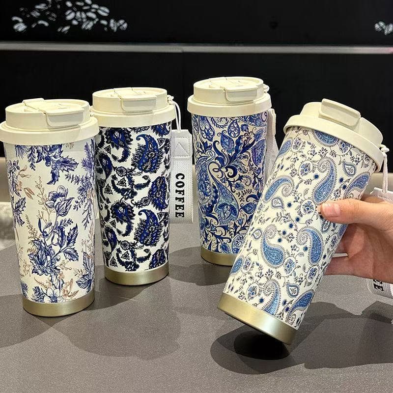 Copo Térmico 500ml Caneca de Café de Aço Inoxidável Design Duplo Bico Estampa Moderna