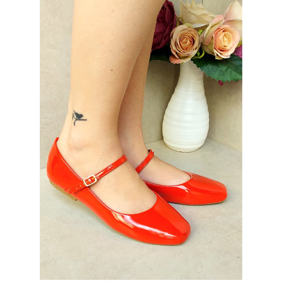 Sapatilha Mary Jane Feminino Bico Quadrado Verniz 15.010