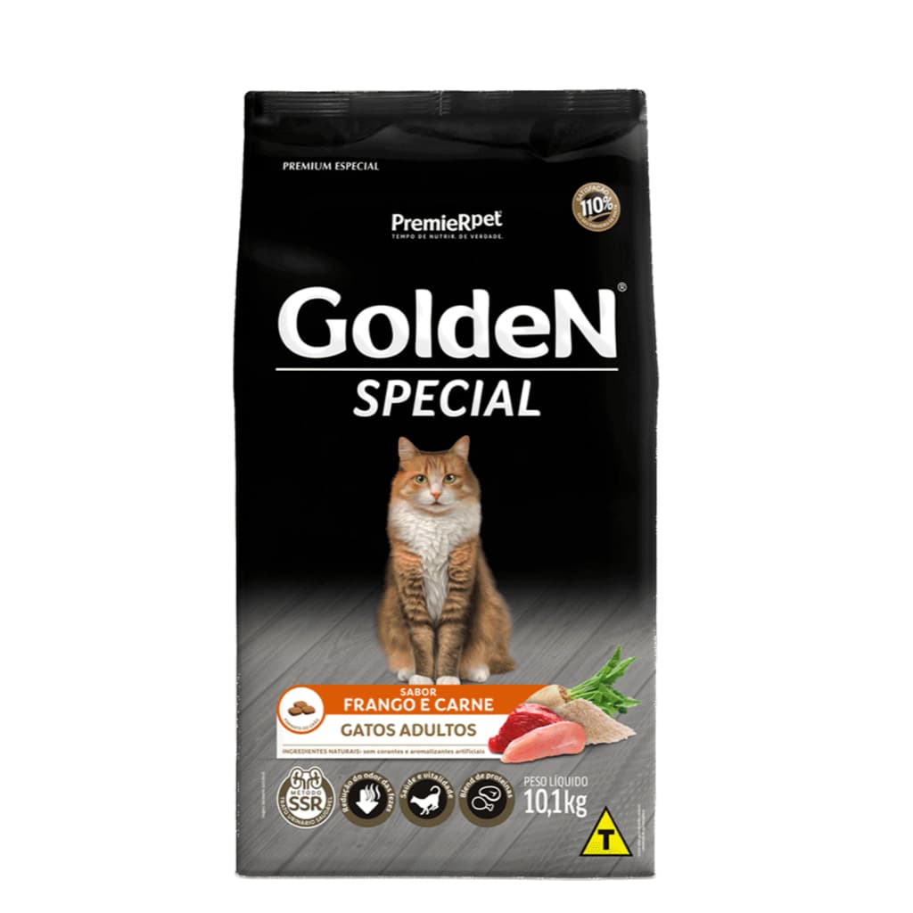 Ração Golden Special Gatos Adultos Sabor Frango e Carne 10.1Kg