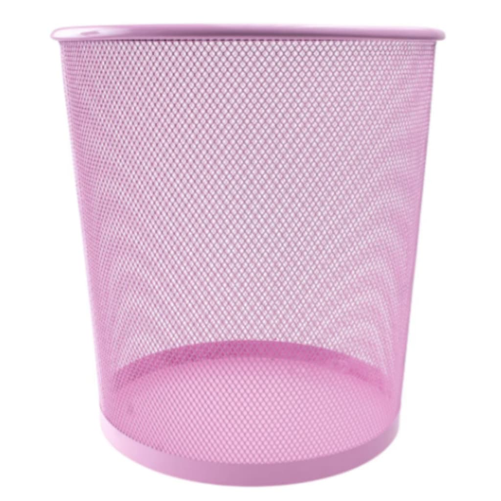 Lixeira Metal Aramado Cesto Lixo Escritório Telada Rosa