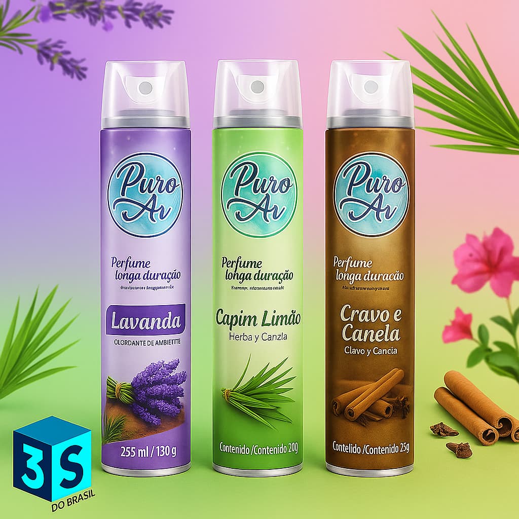 Kit c/3 Odorizadores de Ambientes Puro Ar 250ML Varias Fragrâncias