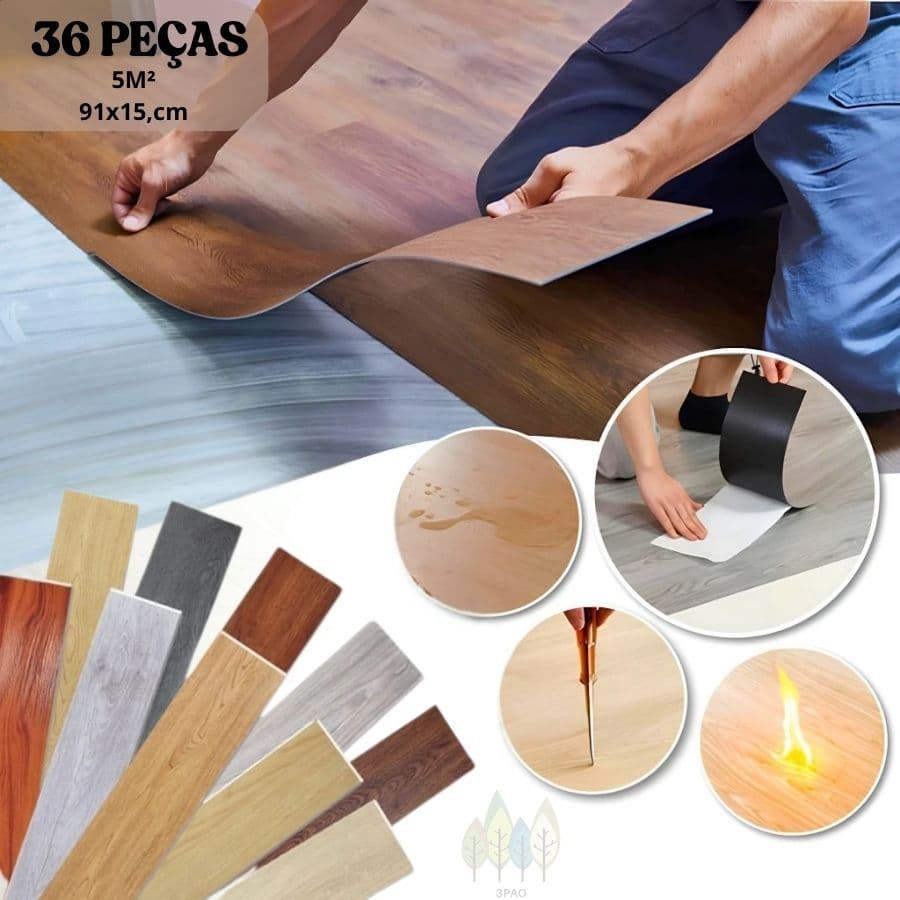Placa Adesiva Piso Vinilico Autocolante 5m² Próprio Para Chão Cozinha Sala Banheiro Sala De Estar