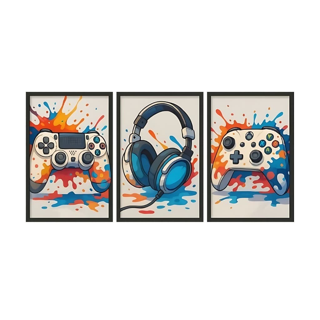Quadro Decorativo Mosaico 50x30 Gamer fone Video gamer Quarto infantil Premium Luxo