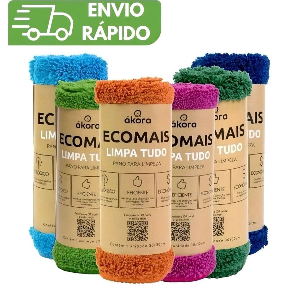 PANO LIMPA TUDO ÁKORA ECOMAIS (CORES SORTIDAS) MICROFIBRA 80% POLIÉSTER - LIMPA SÓ COM ÁGUA