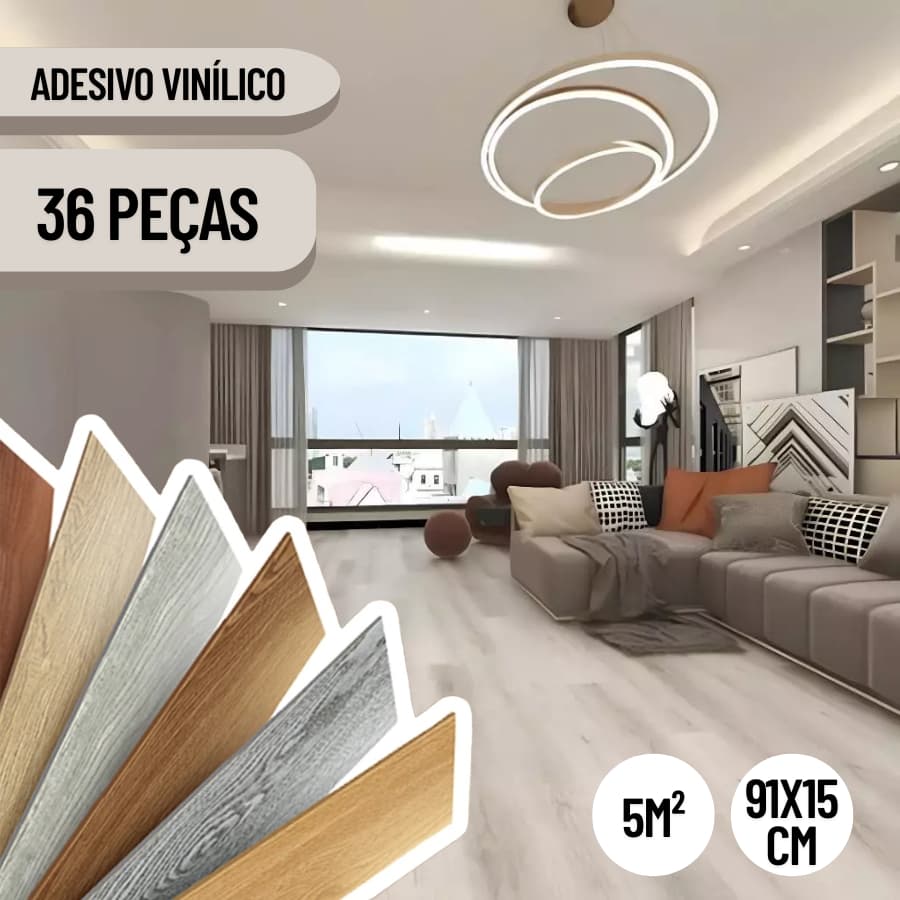 Kit 36 Pecas Adesivo Vinilico Para Piso Estilo Madeira Moderno Com Cola Antiderrapante Lavável