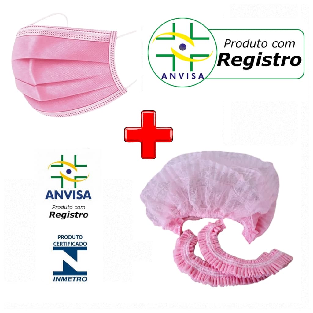 Kit Touca + Máscara Rosa Descartável TNT com ANVISA