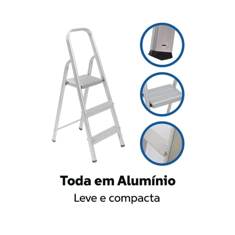 ESCADA DE ALUMINIO 3 DEGRAUS RESIDENCIAL MAESTRO LEVE PRÁTICA COMPACTA EM ESTOQUE ENVIO IMEDIATO