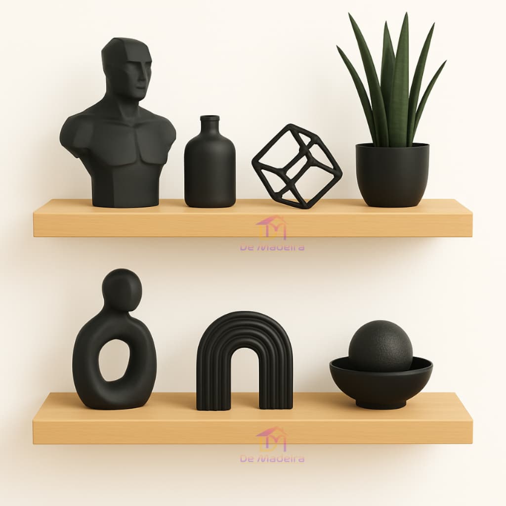 Kit 2 Prateleiras Nicho Com Suporte Invisível Madeira Maciça Para Sala, Cozinha, Quartos e Quintal