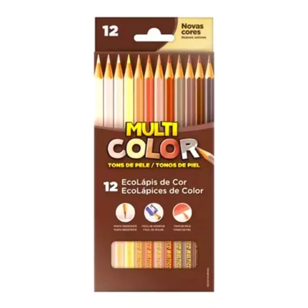 Lápis De Cor 12 Cores Tons De Pele Multicolor