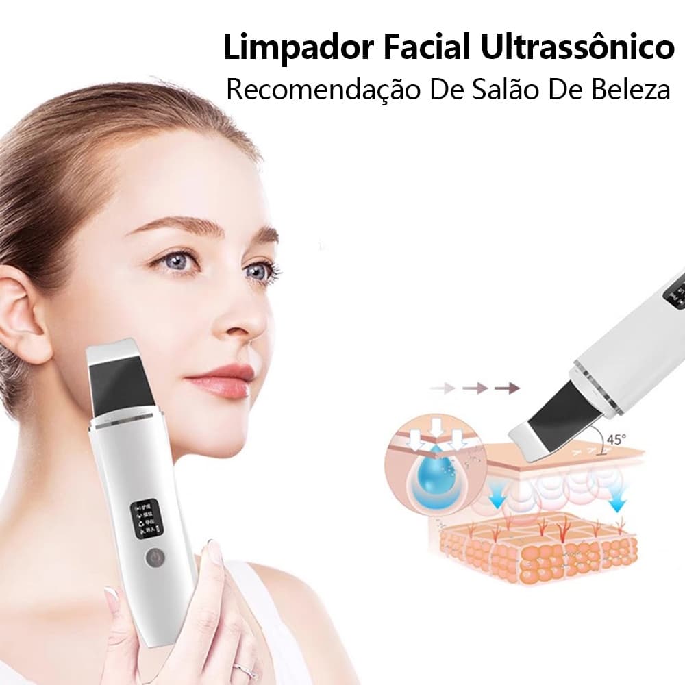 Aparelho de Peeling Esfoliante Ultrassônico Limpeza Facial Profunda Remoção de Cravos Antirrugas