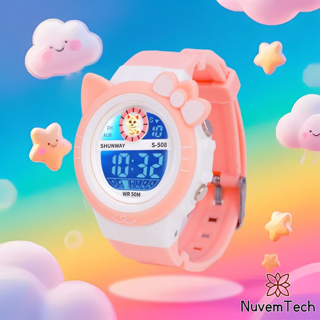 Relógio Crianças LED Digital Esportivo À Prova D'água Relógio De Pulso Eletrônico Infantil Luminoso Redondo