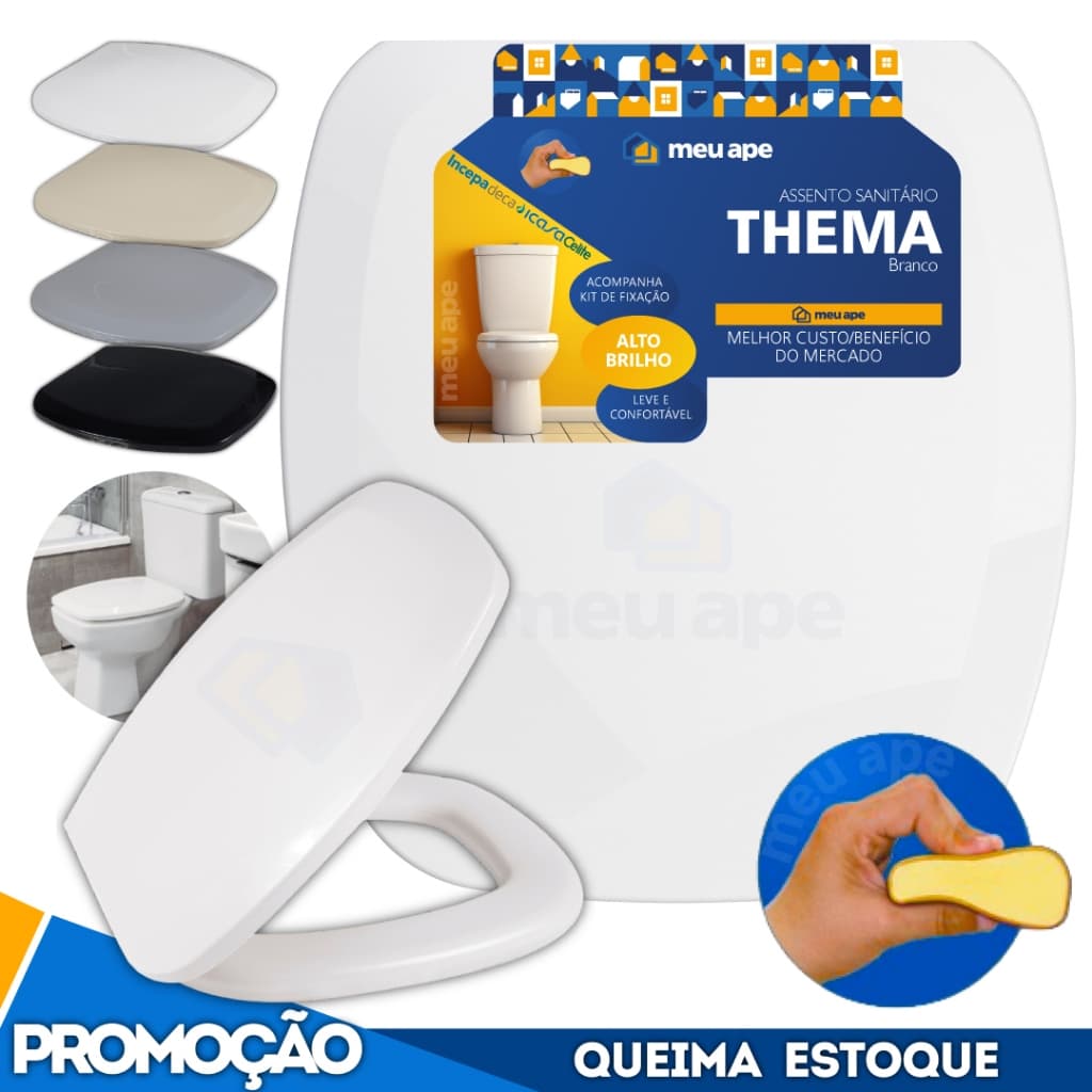 Assento Sanitário Almofadado Tampa Vaso Thema Incepa 1.6gpf/6lpf Onix Retangular Quadrado