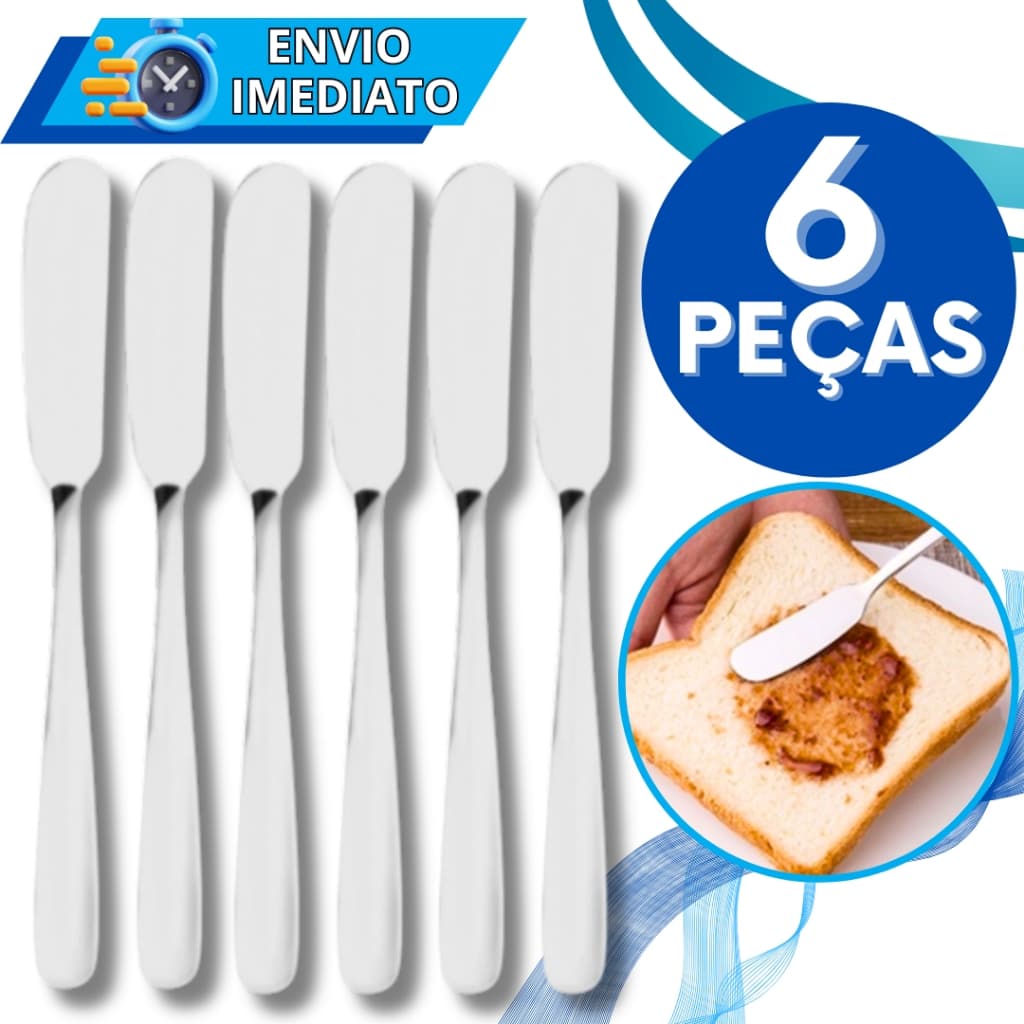 KIT 6 Espatula Pá de Manteiga Pate Geleia Requeijão Margarina Aço Inox para Casa Cozinha Restaurante Padaria Buffet