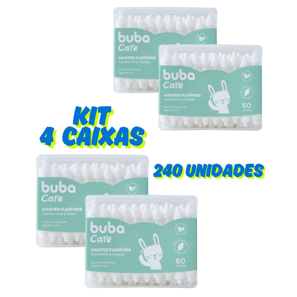 Kit Cotonetes Hastes 240 unidades Flexíveis Buba Infantil Para Bebês