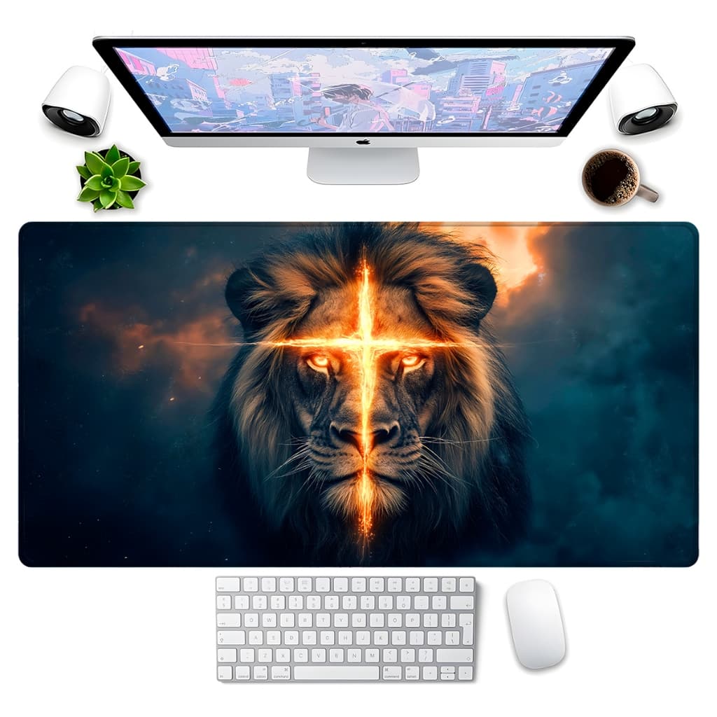 Mouse Pad Gamer p/ Destktop Borda Costurada Setup Estampas Leao de Judah Medieval Diversos