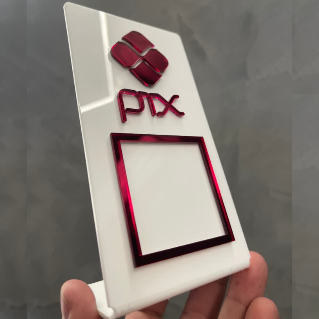 Placa Pix Pequena Qr Code Pix Balcão Pagamento Acrílico Metálico Mesa