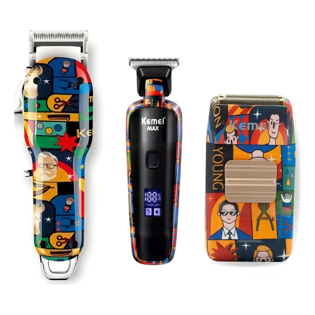 Combo PRO Original Kemei Maquina de Cortar Cabelo KM-MAX-2092 Acabamento KM-MAX-5090 Shaver KM-1102H