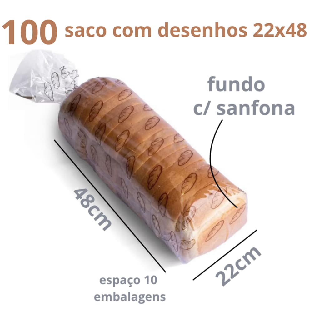 KIT 100 SACO PLÁSTICO PARA PÃES PÃO DE FORMA E CASEIRO (22x48cm) EMBALAGEM DE ALTA QUALIDADE PARA VALIMENTPOS