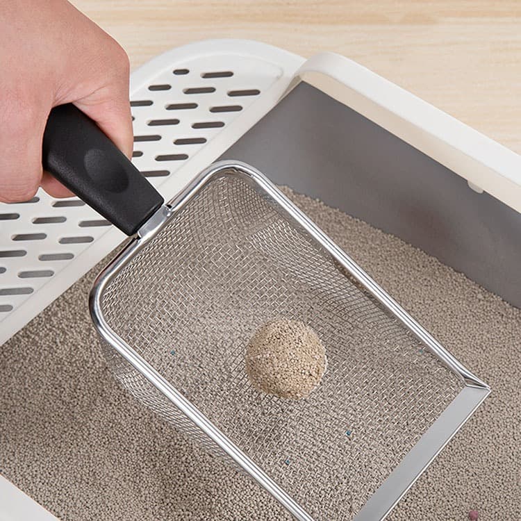 Pá Higiênica Gato Aço Inox – Peneira Fina, Cabo Ergonômico, Ideal para Areia Biodegradável grãos finos e médios