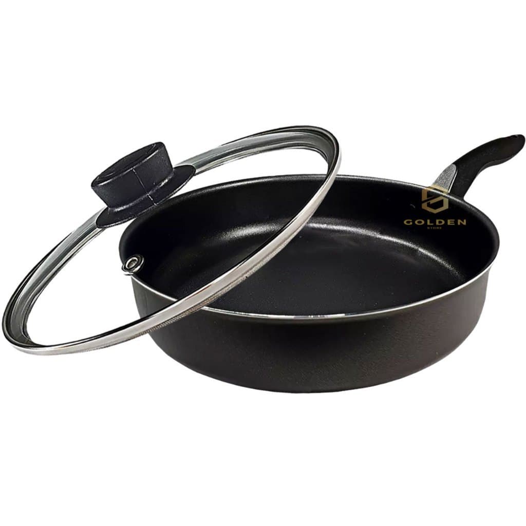 Frigideira Grande Alta Funda 24 cm Antiaderente Teflon com Tampa de Vidro e Espátula de Nylon