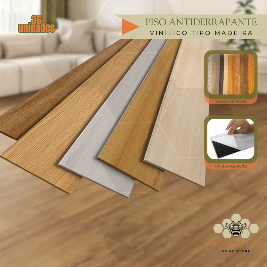 Piso Adesivo de Chão Lavável Madeira Com Cola Antiderrapante Vinílico Envio Rápido