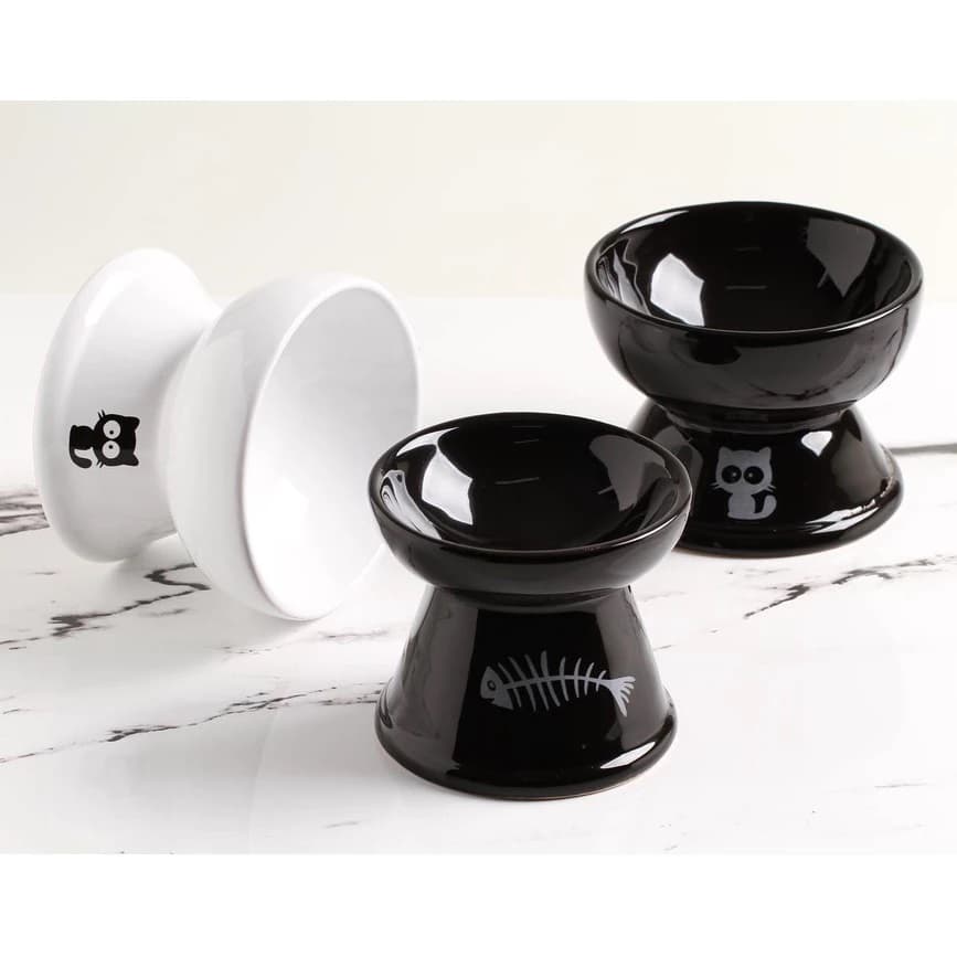 Kit 2 Comedouro Higiênico Cerâmica Elevado Gatos Prático Comedouro Bebedouro Cerâmica Pet Cachorros