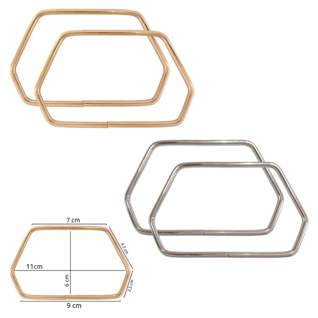 Alça de metal para bolsa hexagonal 11x6 cm ref.153704 com 1 par