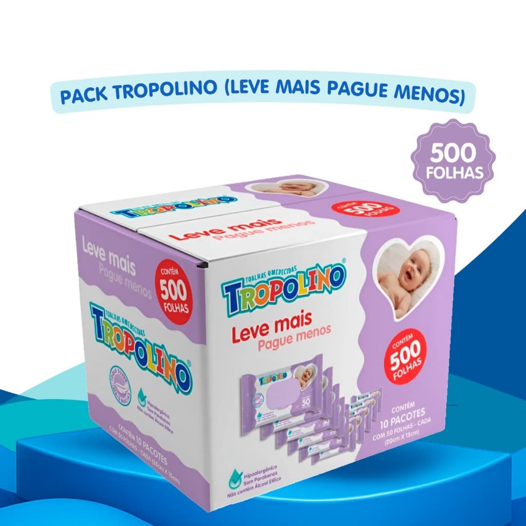 Lenço Umedecido Tropolino Embalagem Econômica 500 Folhas